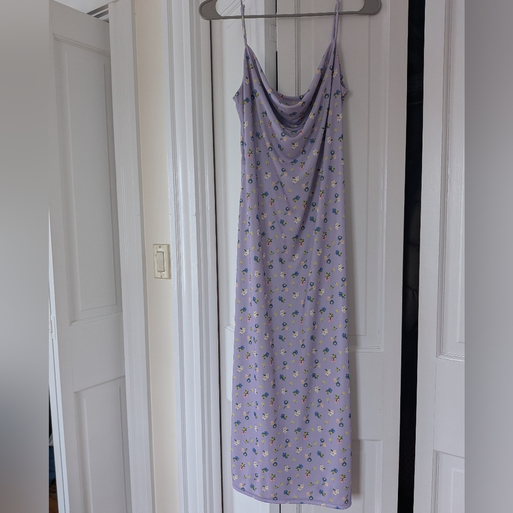 Lilac Floral Slip Dress with Cowl Neck ASOS